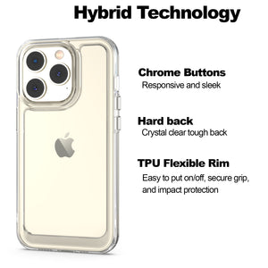 Apple iPhone 14 Pro Max Clear Hybrid Slim Hard Back TPU Case Chrome Buttons