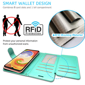 Samsung Galaxy A04 Wallet Case RFID Blocking Leather Folio Phone Pouch