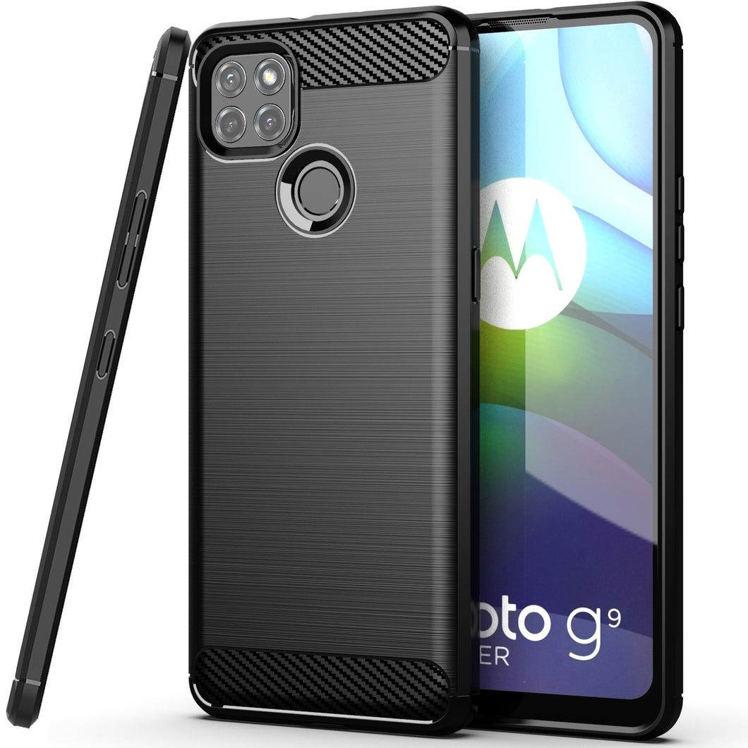 Motorola Moto G9 Power Slim Soft Flexible Carbon Fiber Brush Metal Style TPU Case