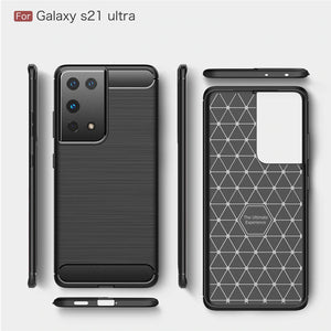 Samsung Galaxy S21 Ultra Slim Soft Flexible Carbon Fiber Brush Metal Style TPU Case