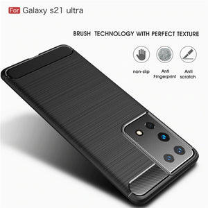 Samsung Galaxy S21 Ultra Slim Soft Flexible Carbon Fiber Brush Metal Style TPU Case