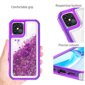 Apple iPhone 12 Pro Max Clear Liquid Glitter Case -  Full Body Tough Military Grade Shockproof Phone Cover