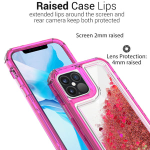 Apple iPhone 12 Pro Max Clear Liquid Glitter Case -  Full Body Tough Military Grade Shockproof Phone Cover