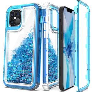 Apple iPhone 12 Pro Max Clear Liquid Glitter Case -  Full Body Tough Military Grade Shockproof Phone Cover