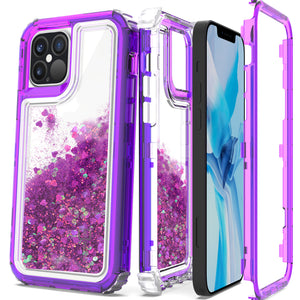 Apple iPhone 12 / iPhone 12 Pro Clear Liquid Glitter Case -  Full Body Tough Military Grade Shockproof Phone Cover