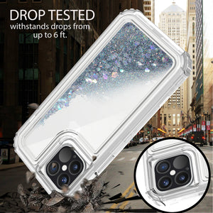 Apple iPhone 12 / iPhone 12 Pro Clear Liquid Glitter Case -  Full Body Tough Military Grade Shockproof Phone Cover