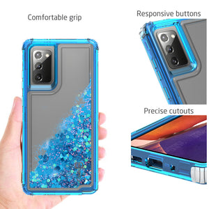 Samsung Galaxy Note 20 Clear Liquid Glitter Case -  Full Body Tough Military Grade Shockproof Phone Cover