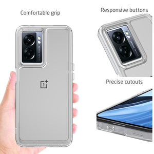 1+ OnePlus Nord N300 5G Clear Hybrid Slim Hard Back TPU Case Chrome Buttons
