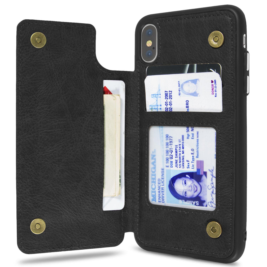 iPhone XS Max Wallet Case Premium Vegan Leather Credit Card Holder Phone Cover - DayTripper Series