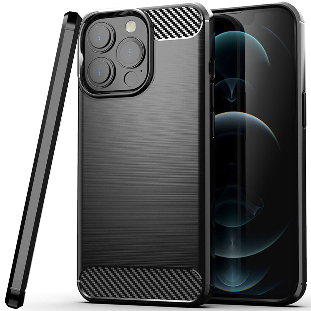 Apple iPhone 13 Pro Slim Soft Flexible Carbon Fiber Brush Metal Style TPU Case