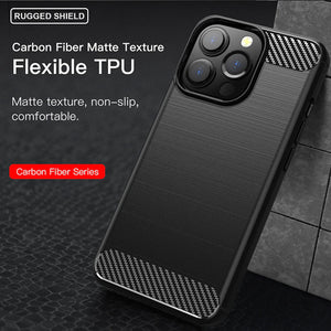 Apple iPhone 13 Pro Max Slim Soft Flexible Carbon Fiber Brush Metal Style TPU Case