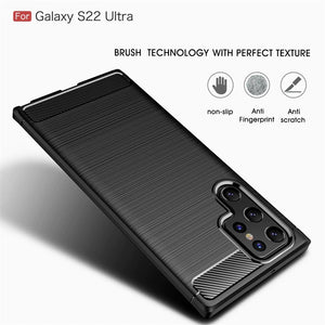 Samsung Galaxy S22 Ultra Slim Soft Flexible Carbon Fiber Brush Metal Style TPU Case