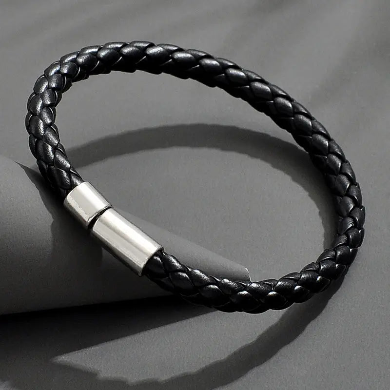 Casual and Stylish braided Leather and Stainless Steel Bracelet