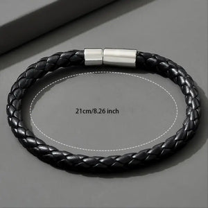 Casual and Stylish braided Leather and Stainless Steel Bracelet