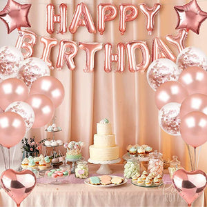 Corelife Rose Gold Birthday Party Decoration 40pcs Set Happy Birthday Confetti Balloons Women Girl Sweet sixteen Foil Fringe backdrop Curtain