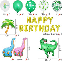 Load image into Gallery viewer, Corelife 63pcs Dinosaur Happy Birthday Party Decoration Set Green Dino Confetti Balloons Latex boy T-rex Foil Balloon
