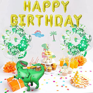 Corelife 63pcs Dinosaur Happy Birthday Party Decoration Set Green Dino Confetti Balloons Latex boy T-rex Foil Balloon
