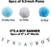 Load image into Gallery viewer, 54pcs It&#39;s A Boy, Baby Shower Decorations set with Photo Booth Props Large Balloons + Helium Balloons Poms and Banner for Boys
