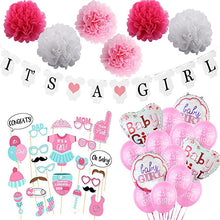 Load image into Gallery viewer, 54pcs It&#39;s A GIRL, Baby Shower Decorations set with Photo Booth Props Large Balloons + Helium Balloons Poms and Banner for Girls
