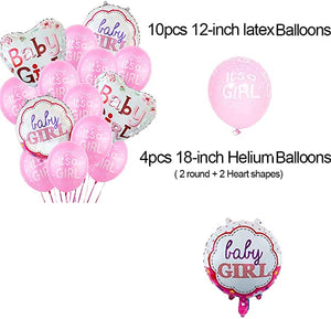 54pcs It's A GIRL, Baby Shower Decorations set with Photo Booth Props Large Balloons + Helium Balloons Poms and Banner for Girls