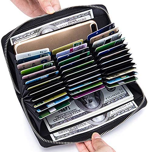 CoreLife Credit Card Holder - 36 Card Slot RFID Blocking Vegan Leather Accordian Style Zipper Wallet for Women Men
