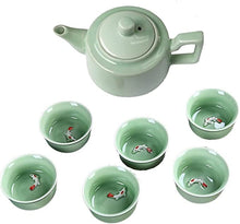 Load image into Gallery viewer, CoreLife Chinese Tea Set, Kung Fu Porcelain Handmade Ceramic Tea Set (6 Cups with Teapot) - Teal with Raised Koi Fish Design
