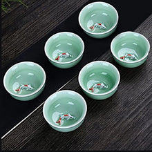 Load image into Gallery viewer, CoreLife Chinese Tea Set, Kung Fu Porcelain Handmade Ceramic Tea Set (6 Cups with Teapot) - Teal with Raised Koi Fish Design
