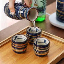 Load image into Gallery viewer, CoreLife Sake Set, Traditional 5-Piece Porcelain Ceramic Japanese Sake Set Japan Pottery with 1 8oz Bottle and 4 2oz Cups - Blue
