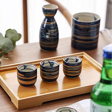 Load image into Gallery viewer, CoreLife Sake Set, Traditional 5-Piece Porcelain Ceramic Japanese Sake Set Japan Pottery with 1 8oz Bottle and 4 2oz Cups - Blue
