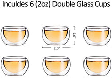 Load image into Gallery viewer, CoreLife Heat Thermal Resistant Double Wall Insulated Glass Sake Tea Cups, 6 Borosilicate Glass Tea Cups (2 oz Tea Cups)
