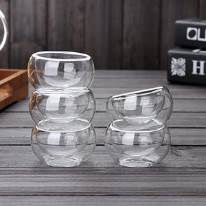 CoreLife Heat Thermal Resistant Double Wall Insulated Glass Sake Tea Cups, 6 Borosilicate Glass Tea Cups (2 oz Tea Cups)