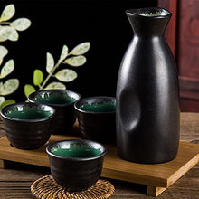Load image into Gallery viewer, CoreLife Sake Set, Traditional 5 pcs Porcelain Ceramic Japanese Sake Sets with Sake Serving Bottle and 4 Sake Cups - Turquoise Black

