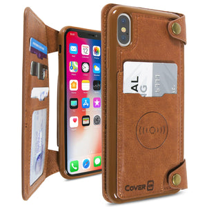 iPhone XS Max Wallet Phone Case, Vegan Leather Phone Cover with Detachable Credit Card Holder, Car Mount Compatible - Scout Series