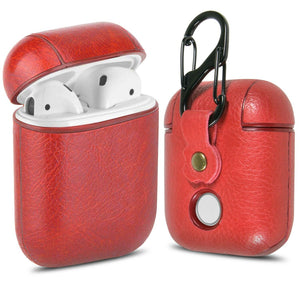 Leather AirPods Case Cover with Keychain Clip, Protective Hard Vegan Leather Cover for Apple AirPods 1 & 2 Charging Case